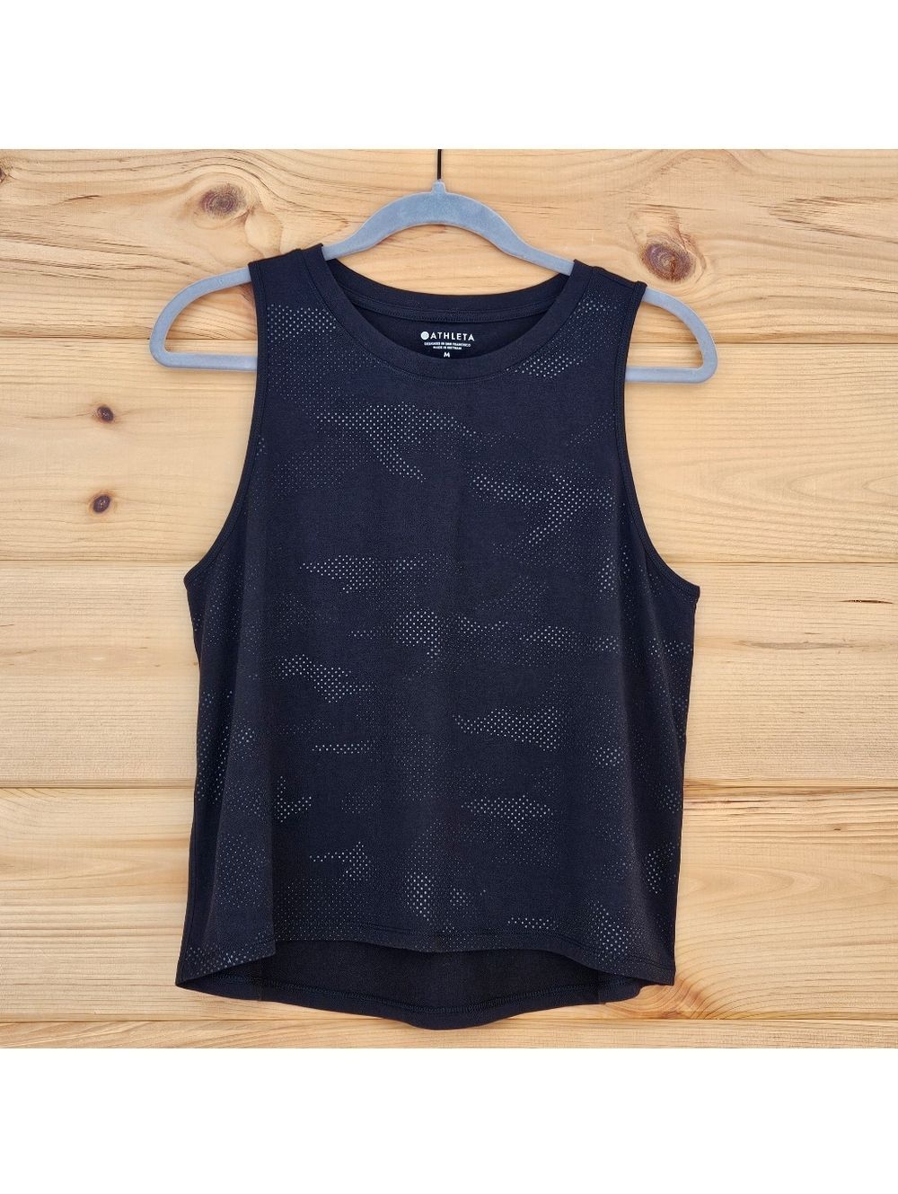 Athleta Tank Black Camo Dot Textured High Neck Sleeveless Top Size Medium EUC